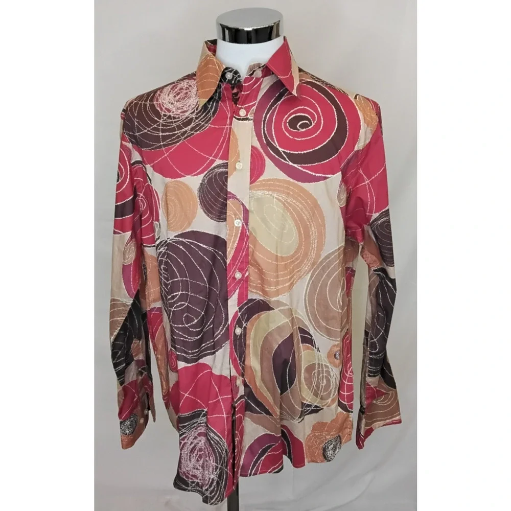 Robert Graham Button -Up Shirt Men's XL 100% Cotton Red Circular Print #Z5784
